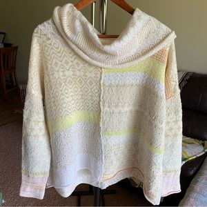 Free People Patchwork Cowl Neck Knit Pullover Sweater Women’s Small